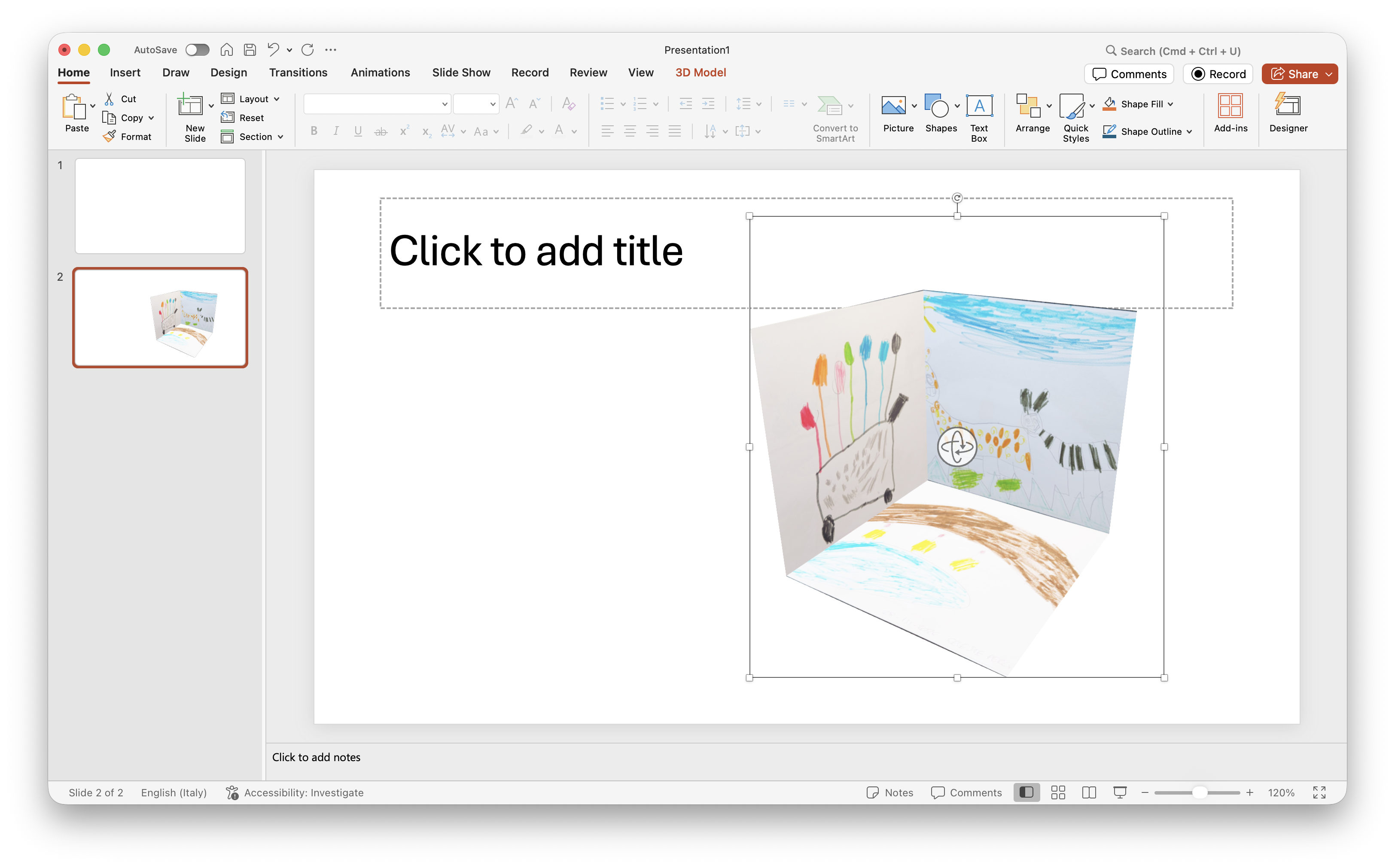 Microsoft PowerPoint screenshot showing a GLB 3D model inserted into a slide.