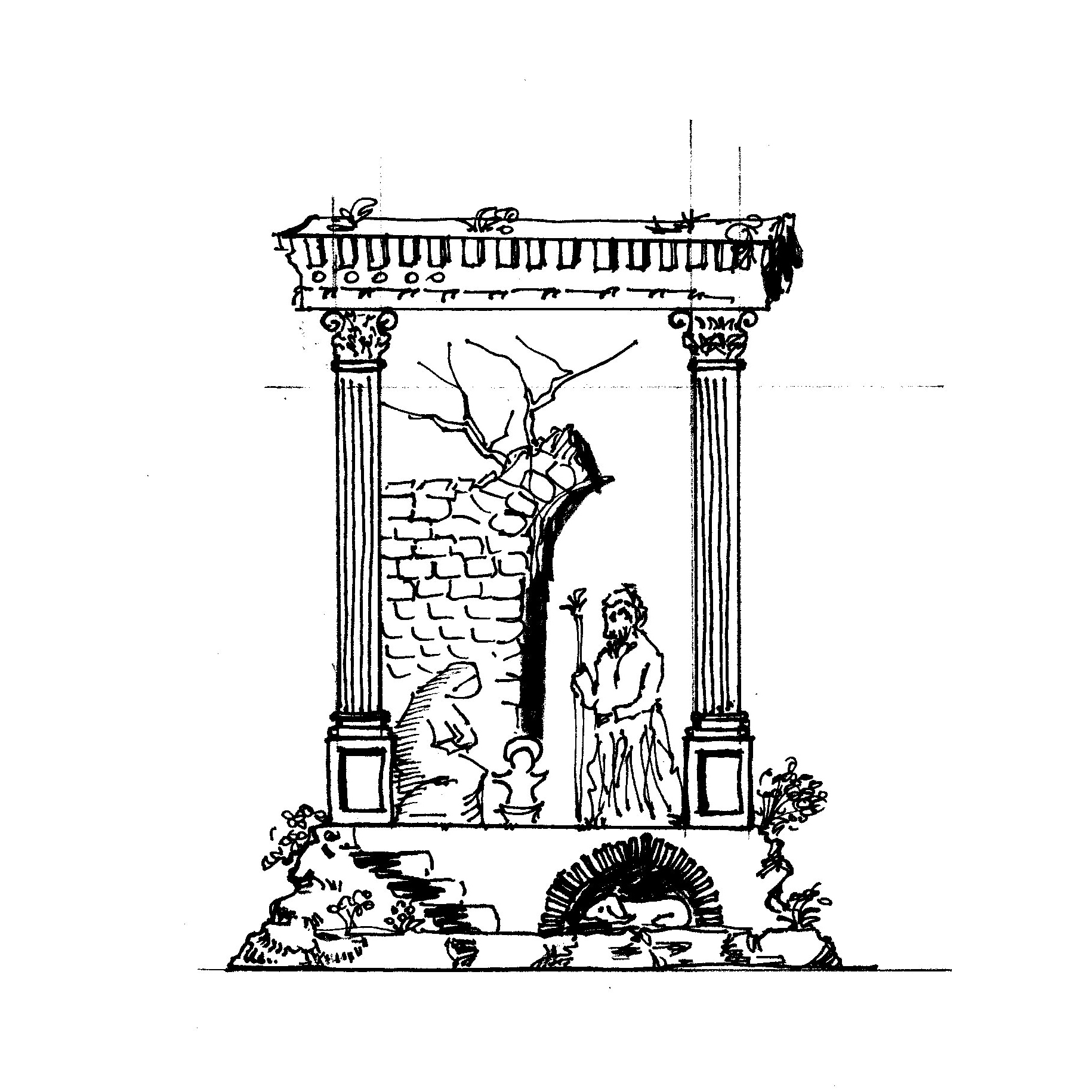Initial architectural sketch exploring the multi-level layout for the Neapolitan Crib.