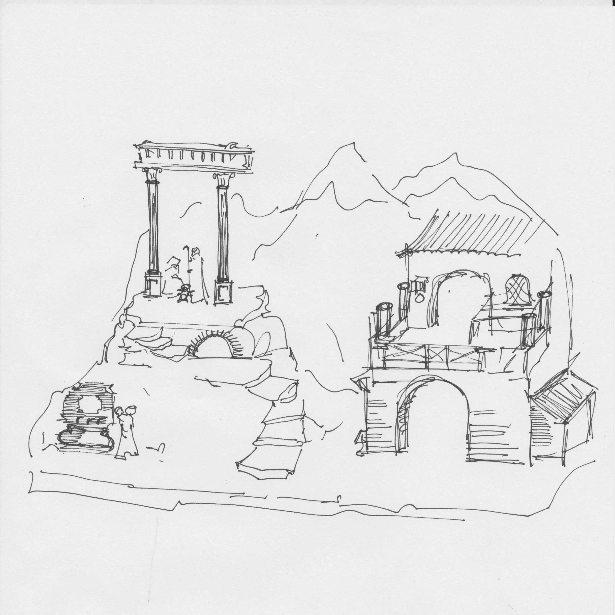 Detailed study of the forced perspective (prospettiva accelerata) for the staircases.