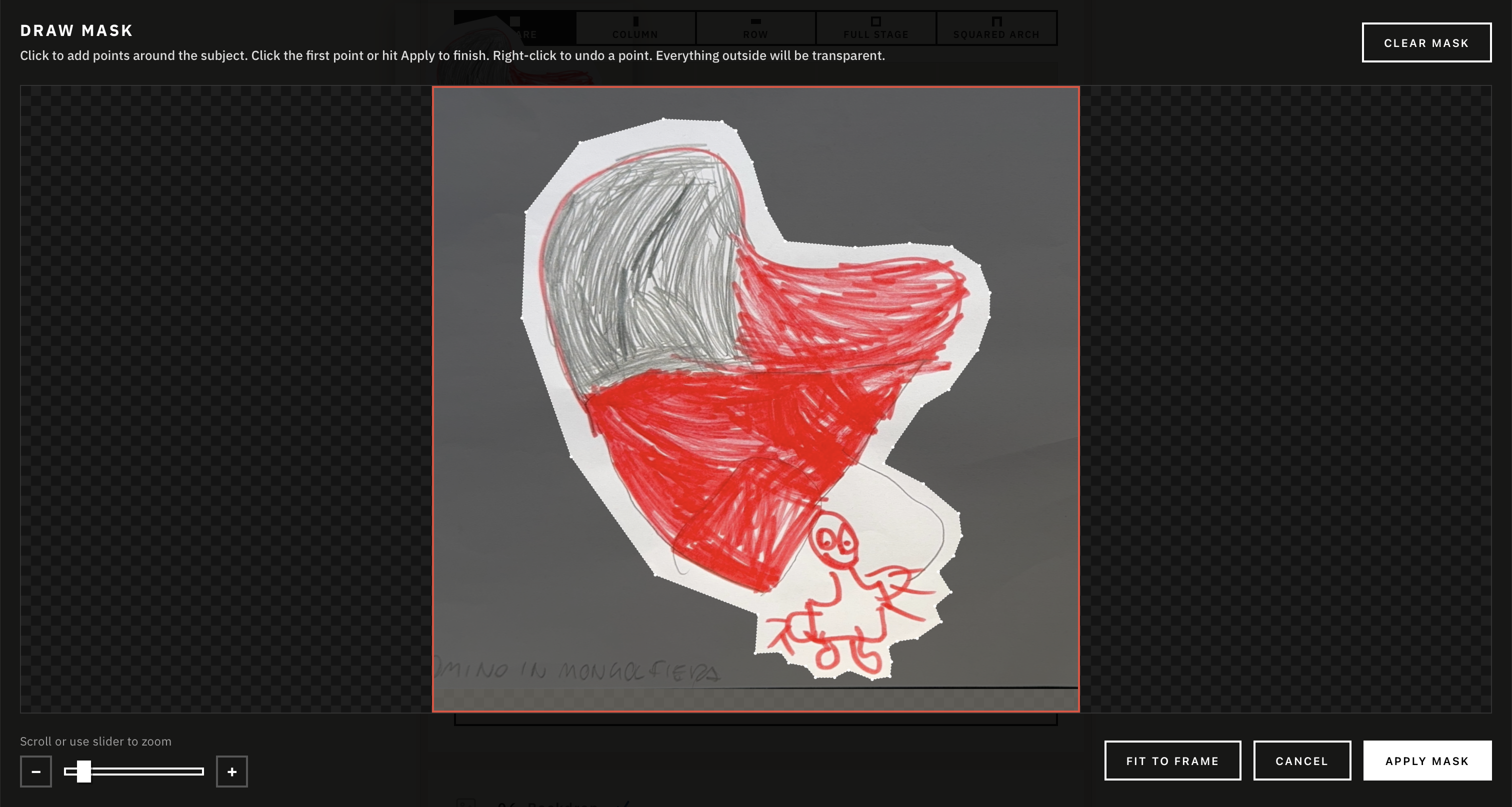 Clipping mask tool: draw a polygon to cut out your character and remove the paper background.